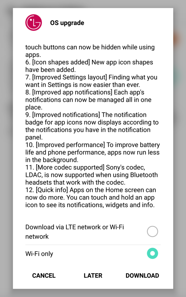 LG v20 oreo