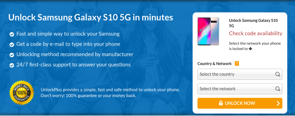 How to Unlock Samsung Galaxy S10 5G using UnlockPlus