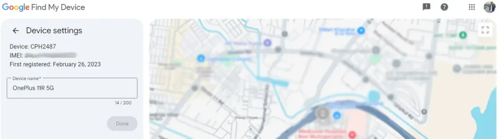 Google Find my device registered device