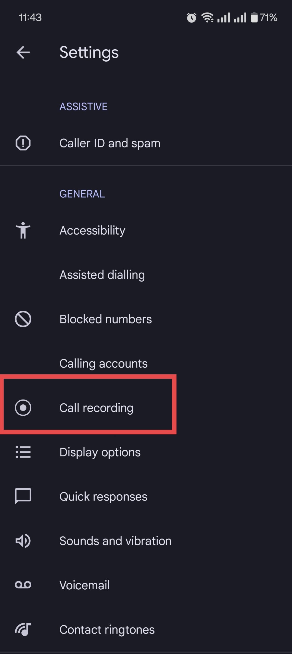 Call Recording settings Android