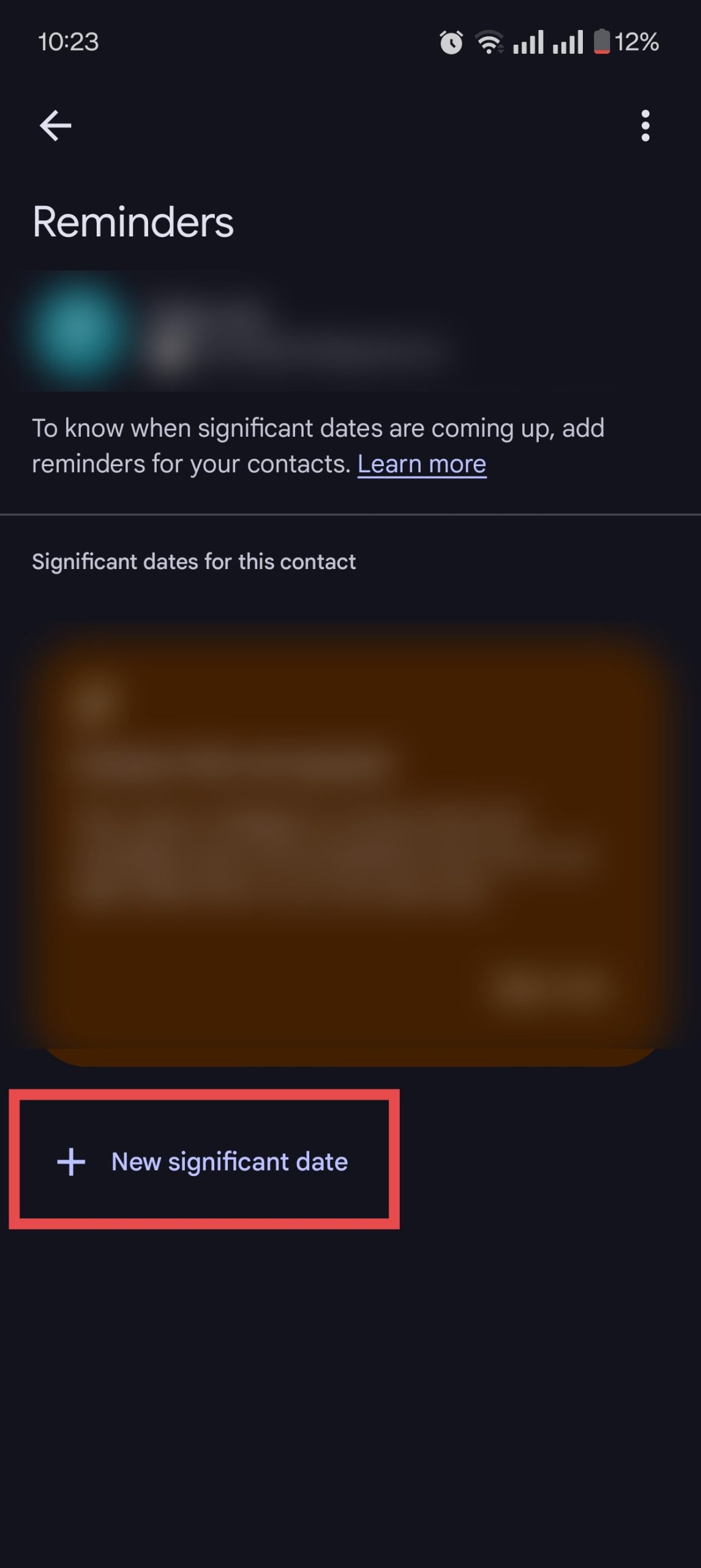 Adding a Birthday Reminder via Contact Settings