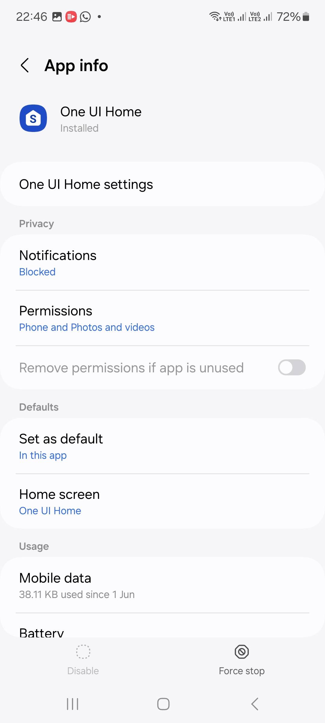 Samsung One UI Home Force Stopped
