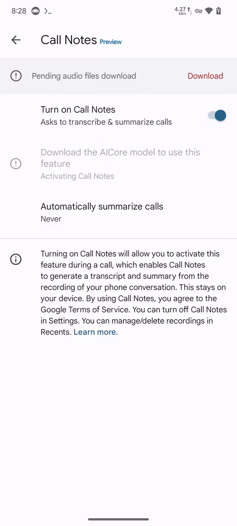 Turn on Call Notes