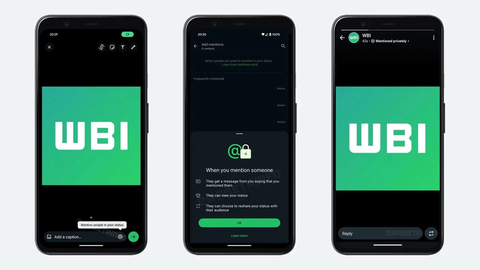 mention contacts in WhatsApp Status privately
