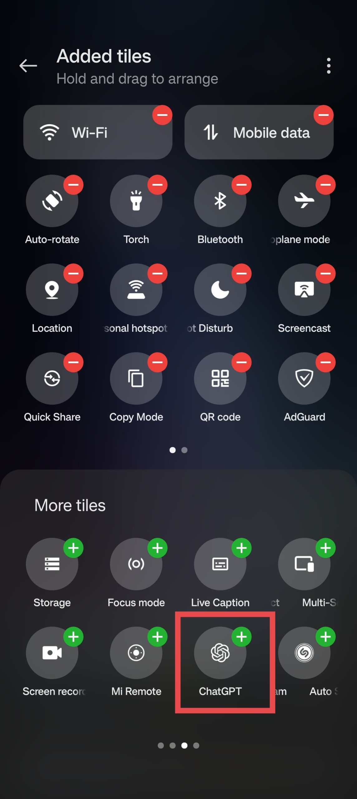 Add a ChatGPT Quick Settings Tile  