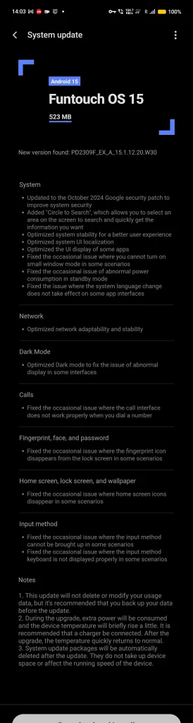 Vivo X100 FuntouchOS 15 beta update changelogs 