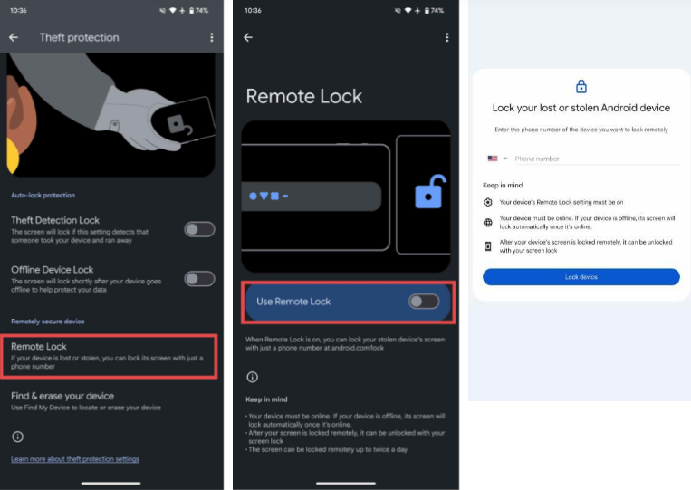 Enable Remote Lock on Android device