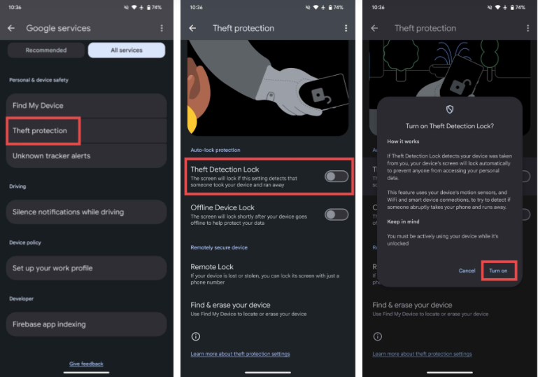 Enable Theft Detection Lock on Android