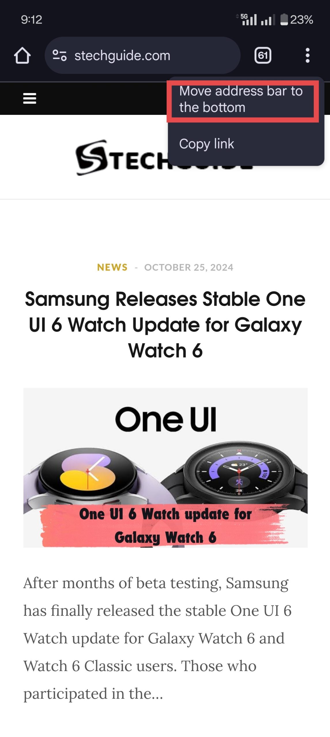 change the position of Chrome’s address bar to bottom on Android