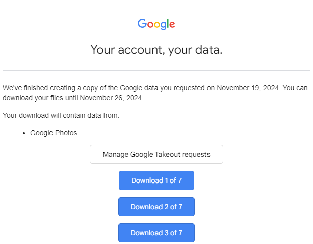 Google Takeout export email