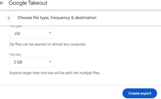Google Takeout export