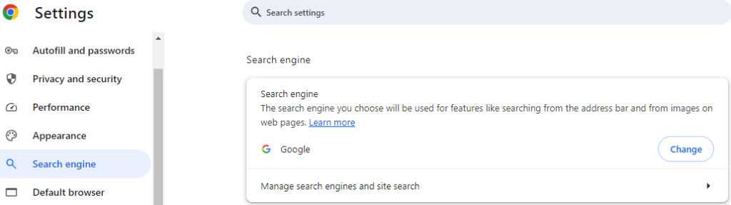 Revert Google as default search engine
