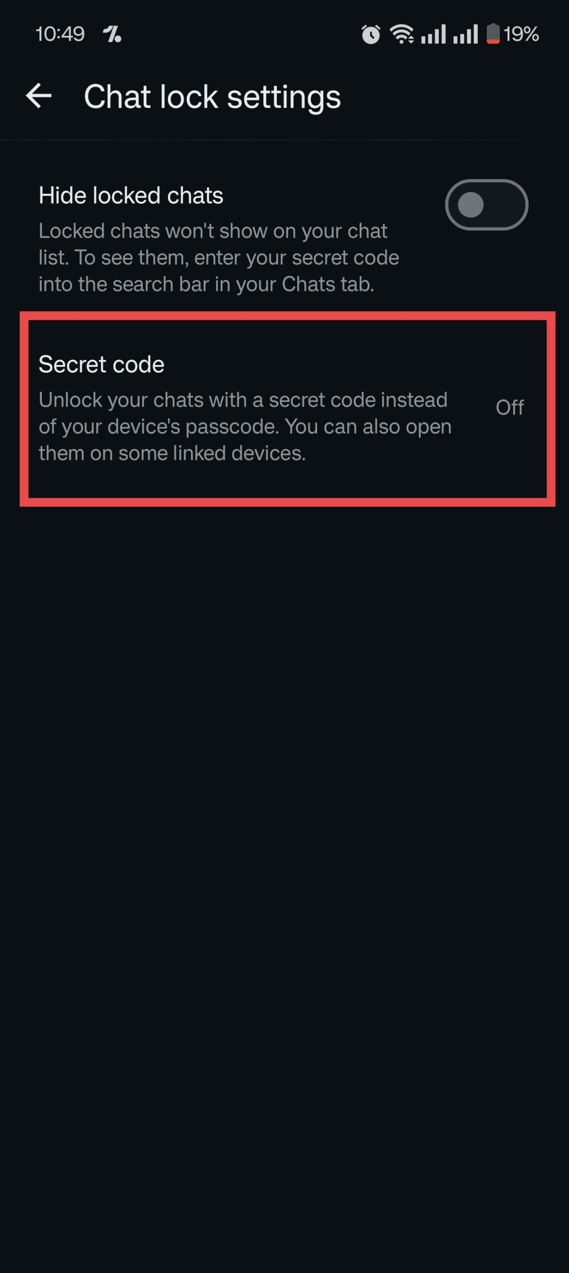 create a secret code for chat lock in WhatsApp