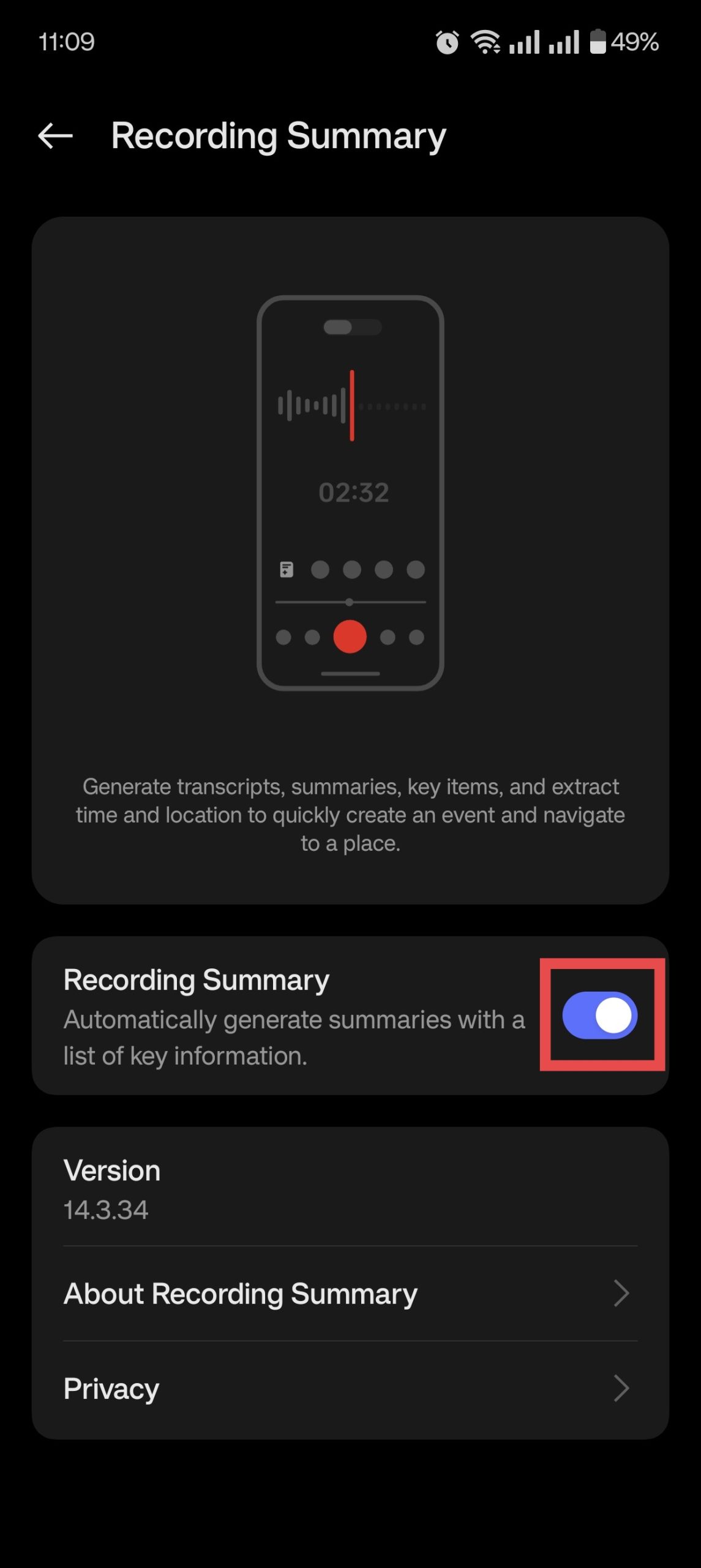 Enable Recording Summary on your OnePlus Phone