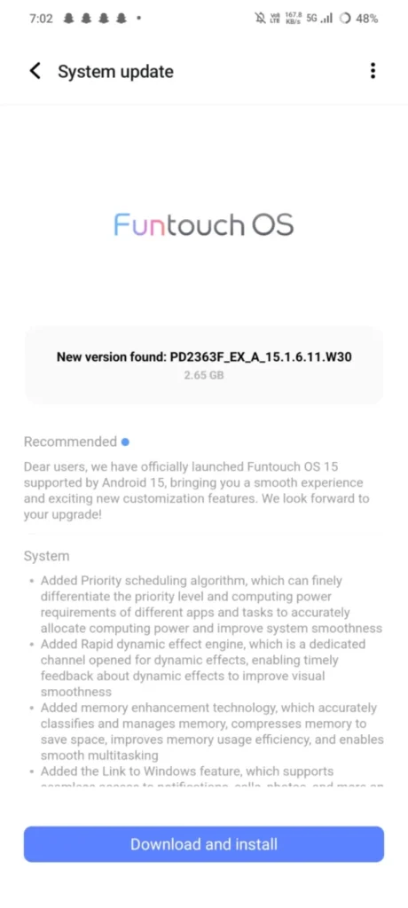 Android 15 update for Vivo V40