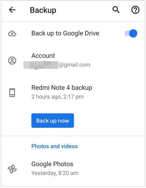 Back up data with your Google account