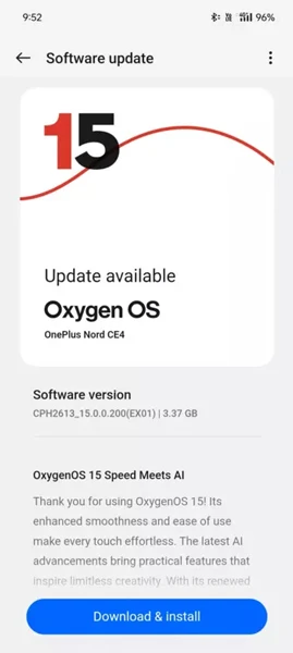 Download OxygenOS 15 for OnePlus Nord CE 4