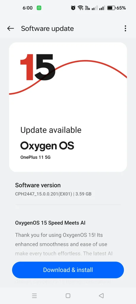 Download OxygenOS 15 Update for OnePlus 11