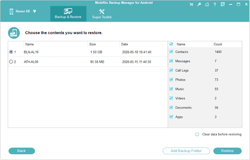 Restore data via MobiKin